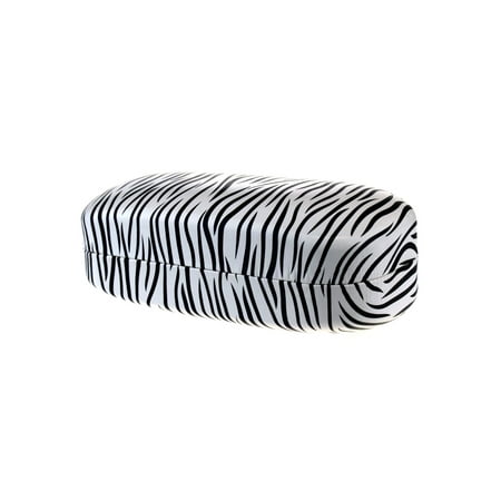 Womens Zebra Print Oversize Diva Clam Shell Eyewear Hard Case White