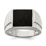 White Sterling Silver Ring Band Mens Onyx