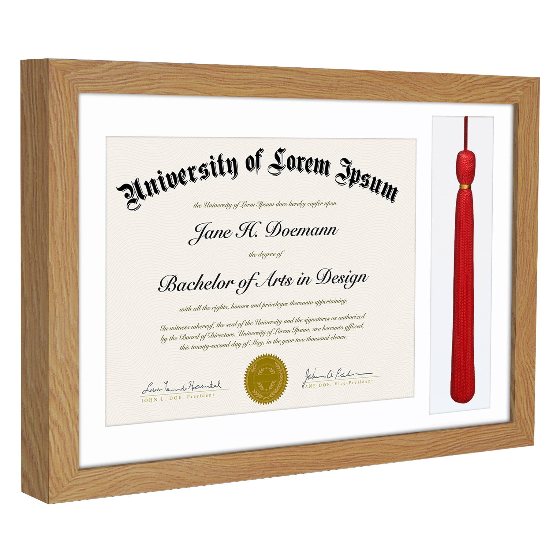 Americanflat 11x16 Oak Graduation Frame 2 Opening Mat Displays 8.5"x11" Diploma or Certificate and Tassel. Tempered Shatter-Resistant Glass. 2X Sawtooth Hangers.