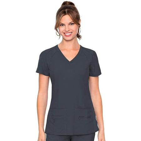 MED COUTURE Women V-Neck Racerback Top, Color: Pewter, Size: L (8416-PWTR-L)