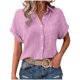 thumbnail image 3 of Auralook Women Solid Blouses Short Sleeve Button Down Shirts Turndown Collar Business Casual Dressy Work Tops Summer Spring Clothes, 3 of 8