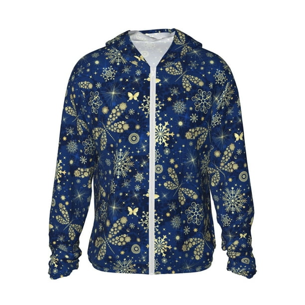 Fotbe Dark Blue Christmas Chaqueta con Protección Solar UPF 50+ para Hombre y Mujer, Camisa con Capucha y Bolsillos-Medium