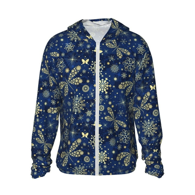 Fotbe Dark Blue Christmas Chaqueta con Protección Solar UPF 50+ para Hombre y Mujer, Camisa con Capucha y Bolsillos-Medium