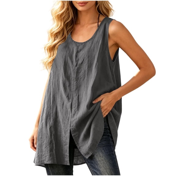 cocolona Womens Summer Plus Size Tank Tops Crew Neck Sleeveless Oversized Shirts Casual Tunic Solid Color Blouses