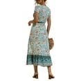 thumbnail image 2 of Frontwalk Ladies Sundress Short Sleeve Maxi Dresses Tunic Long Dress Boho Loose V Neck Green L, 2 of 4
