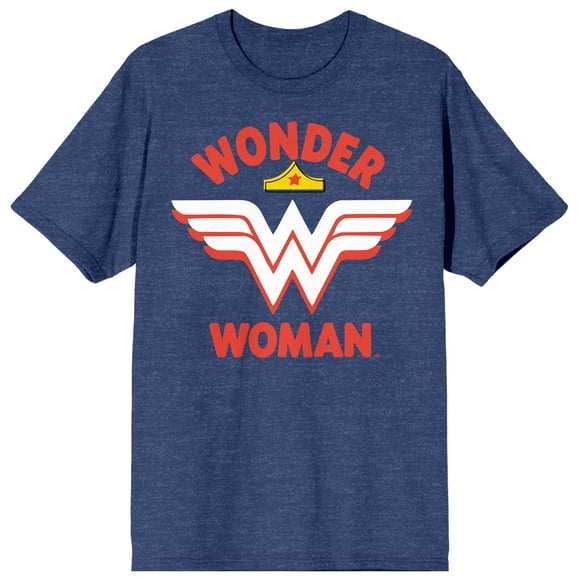 Wonder Woman Logo And Tiara Crew Neck Short Sleeve Navy Melange Women's T-shirt-Large