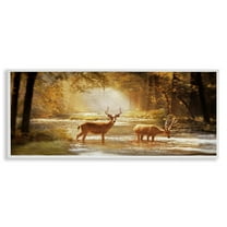 Stupell Industries Deer in Sunlit Grove Landscape Painting White Framed Art Print Wall Art, 24 x 10