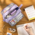 thumbnail image 7 of Canvas Pencil Case Large Capacity 4 Compartments Double Sided Hanging Loop Assorted Colors for Students Teens Adults, 7 of 7
