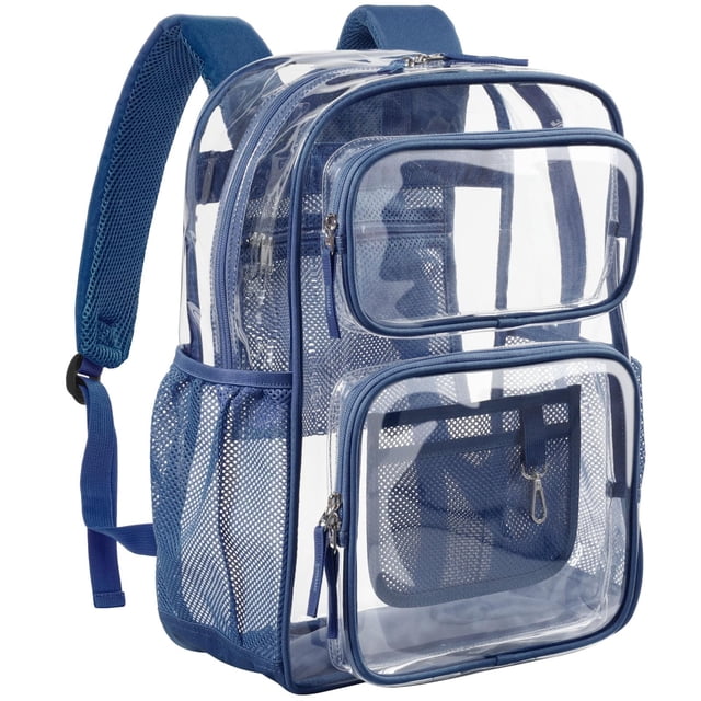 Mochila transparente PACKISM de 17 pulgadas, grande, para la escuela, azul marino