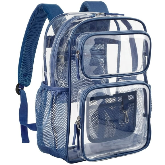 Mochila transparente PACKISM de 17 pulgadas, grande, para la escuela, azul marino