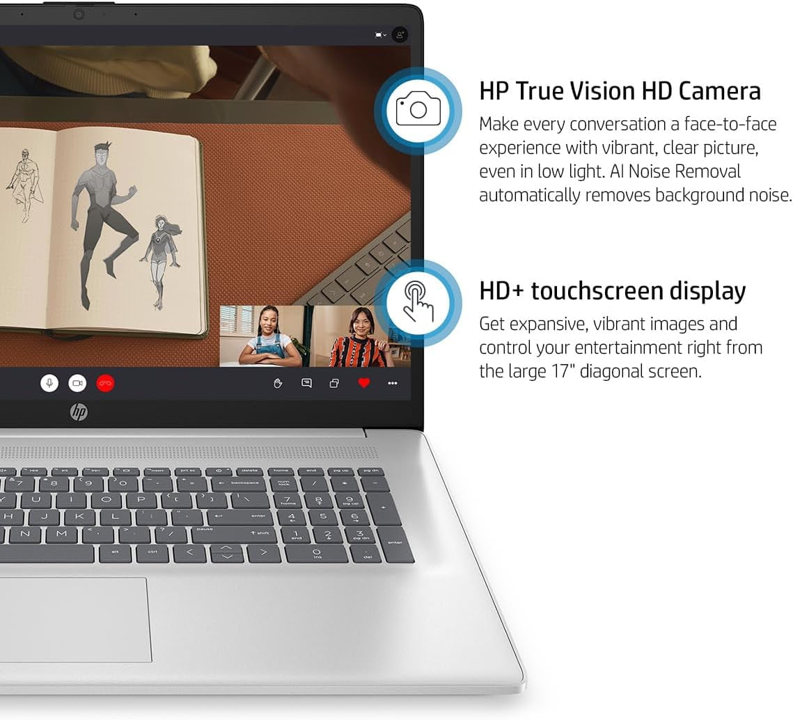 HP 17 Laptop Computer, 17.3" HD+ Touchscreen Display, AMD Ryzen 5 7530U(Beats i7-1165G7), 32GB RAM, 2TB SSD, Wi-Fi 6, HDMI, Numeric Keypad, Webcam, Bluetooth 5.3, Windows 11 Home, Cefesfy USB Hub