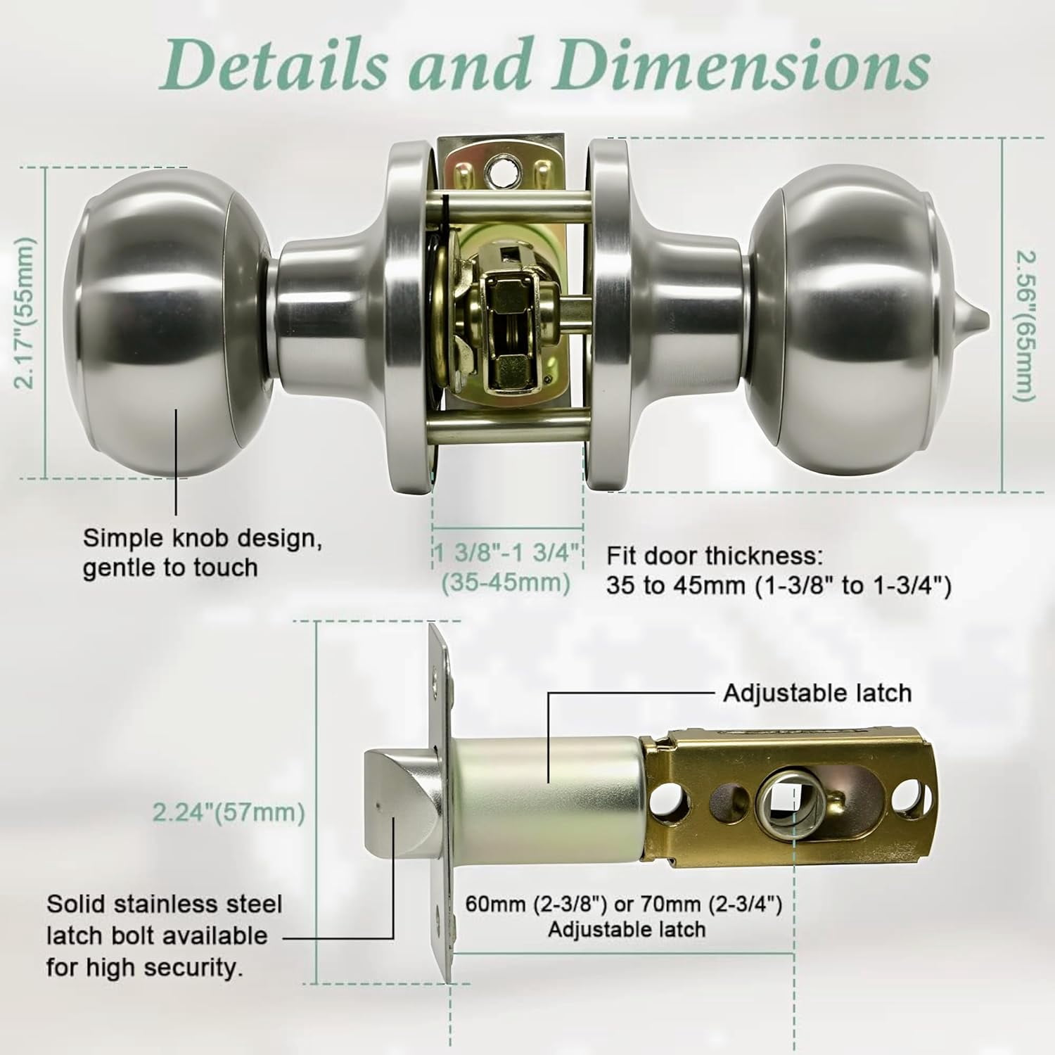 Privacy Door Knobs,10 Pack Brushed Nickel Round Keyless Doorknobs Interior Door Knobs for Bedroom/Bathroom, Privacy Function