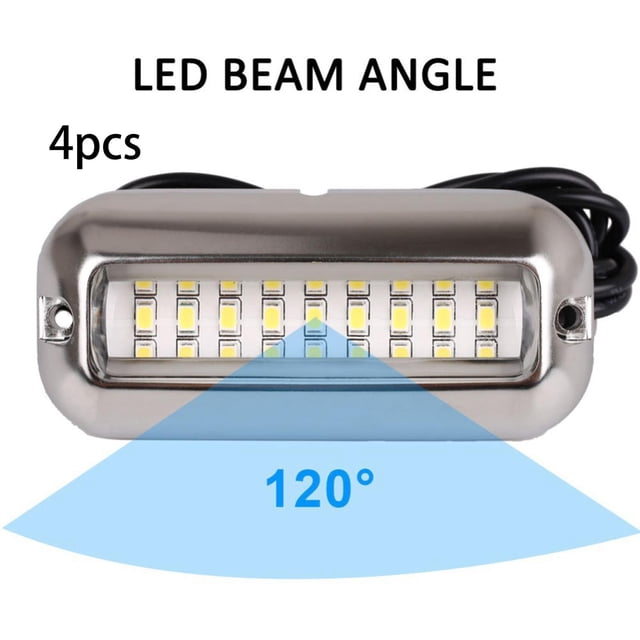 4 luces de popa para , luz marina profesional, ligera, compacta, 27 LED, luz subacuática de acero inoxidable para Luz verde