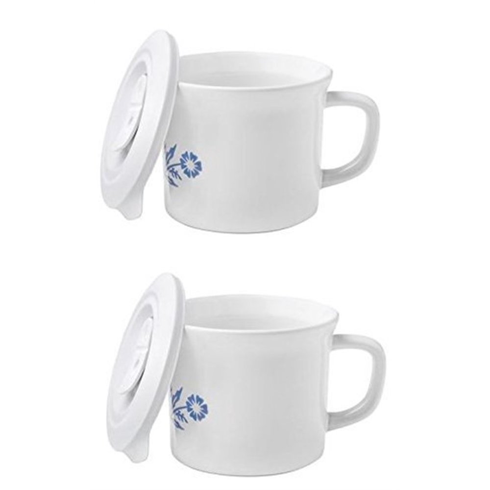 Corningware Soup Mug With Lid Vented Microwave 20 Oz 2 Pack (Cornflower Pattern)