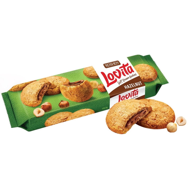 Roshen Butter Cookies "Lovita" HazelnutCream Filling 127g 4.4 oz