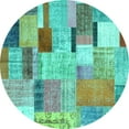 thumbnail image 1 of Ahgly Company Machine Washable Indoor Round Patchwork Turquoise Blue Transitional Area Rugs, 3' Round, 1 of 4