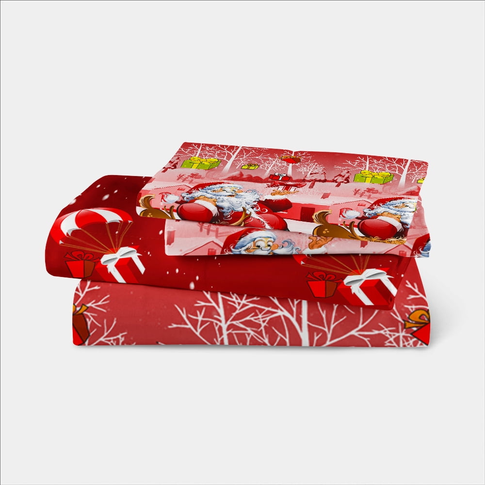 Green Essen 4 Pieces Bedding Set King Size Christmas Duvet Cover Quilt Cover Flat Sheet Pillowcases Red Christmas Decor Cartoon Santa Claus