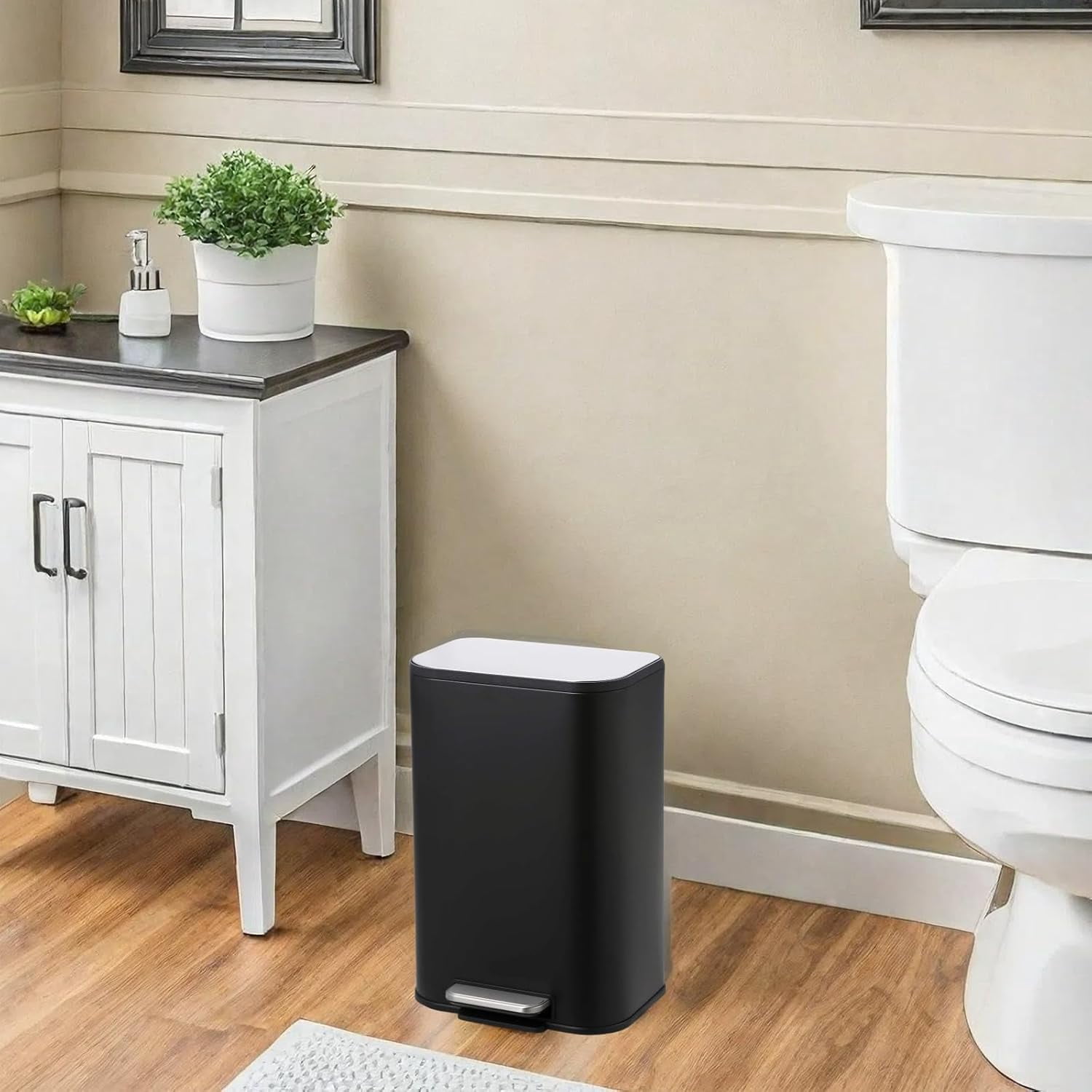 3.2 Gallon Bathroom Trash Can with Lid, Stainless Steel Foot Pedal Step Waste Bin, Removable Inner Bucket, Rectangular Small Garbage Can for Kitchen, Living Room, Black