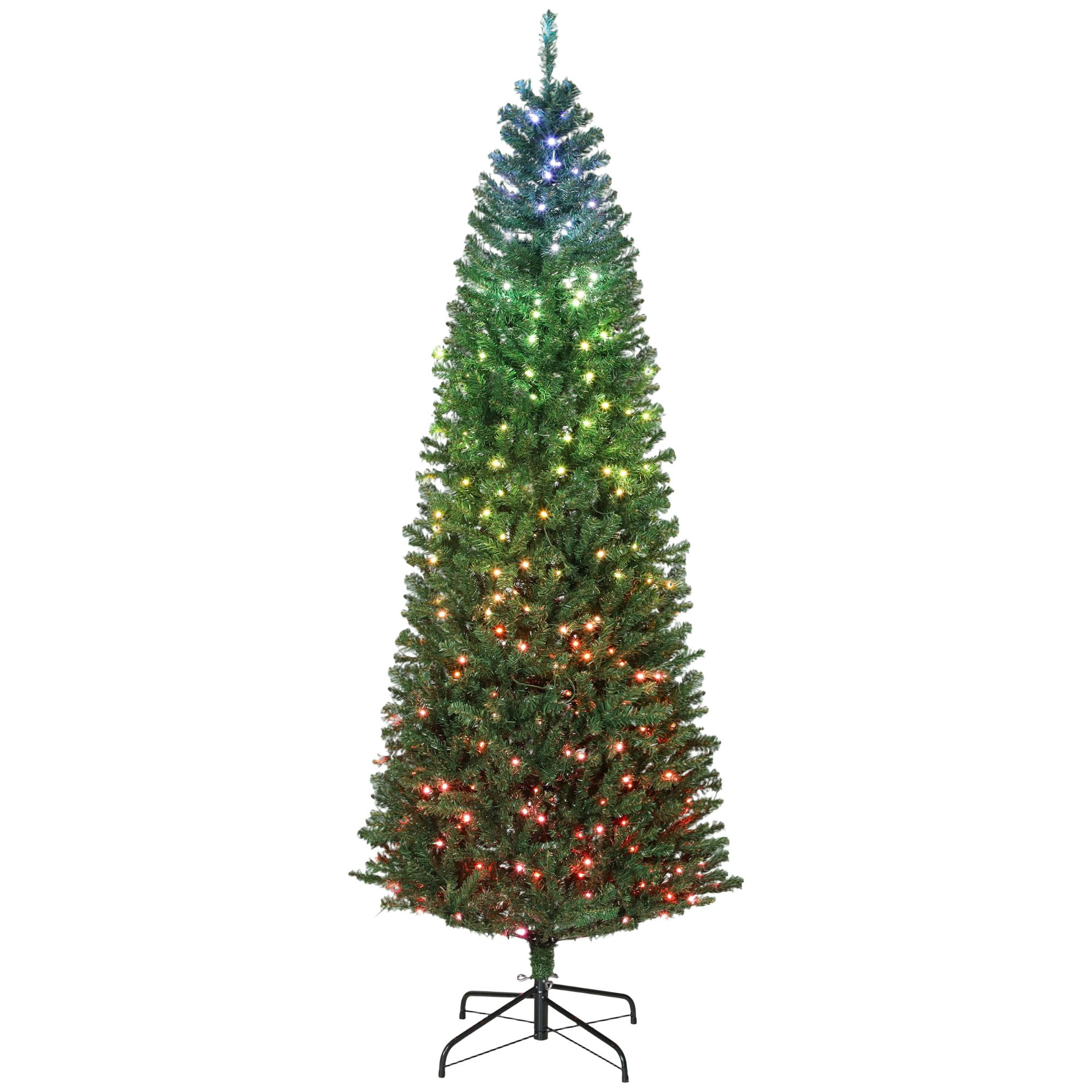 7 ft Artificial Christmas Tree with 350 LED Lights, Remote, Hinged Slim Fir, Daily Timer, 1245 Tips, Indoor Use