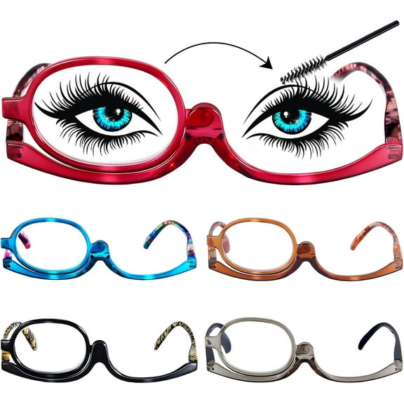 5 Pairs Magnifying Makeup Glasses Eye Make Up Spectacles Flip Down Makeup Reading Glasses Women Single Lens Glasses Cosmetic Reading Glasses 2.50