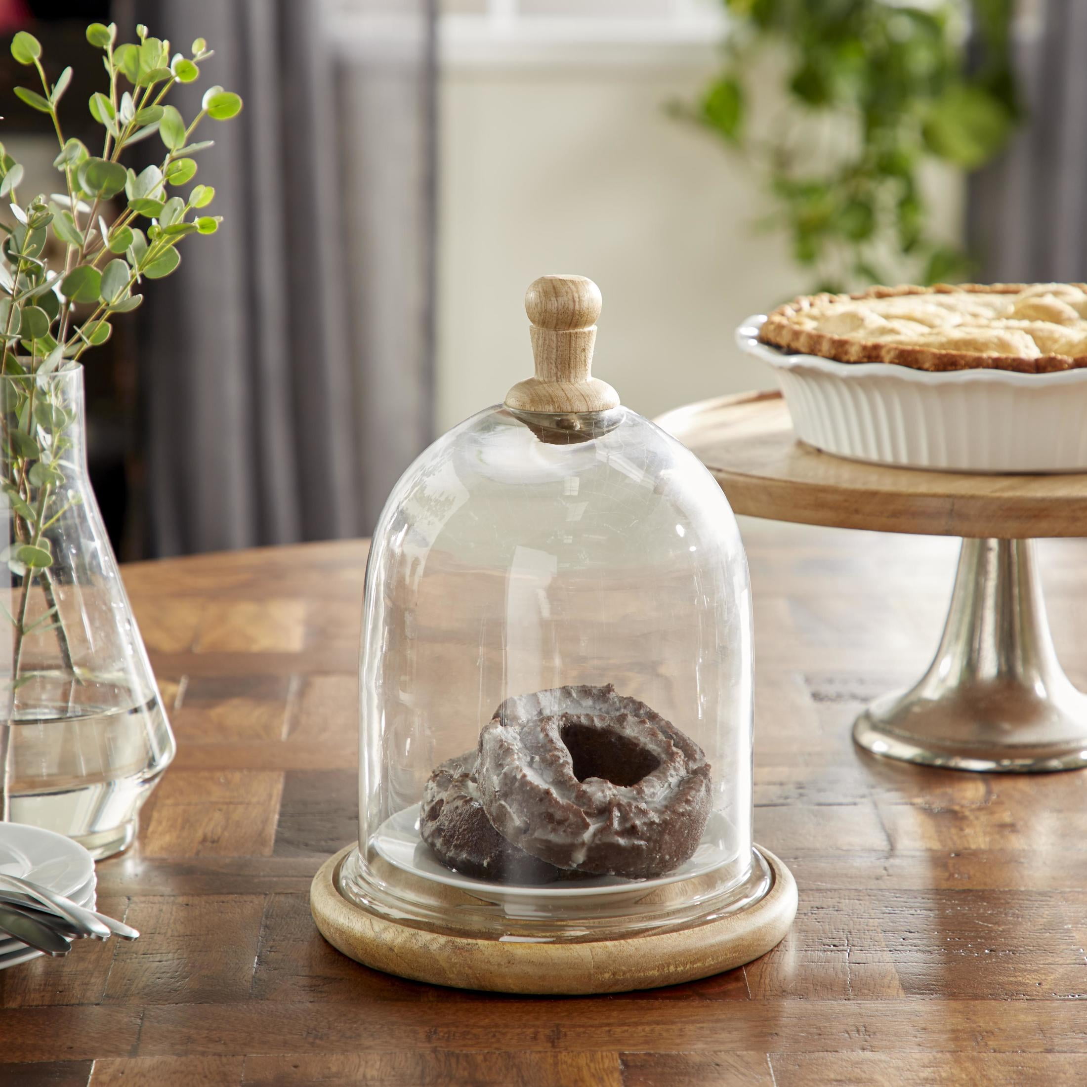 DecMode 8" x 11" Brown Glass Decorative Stand with Glass Lid, 1-Piece
