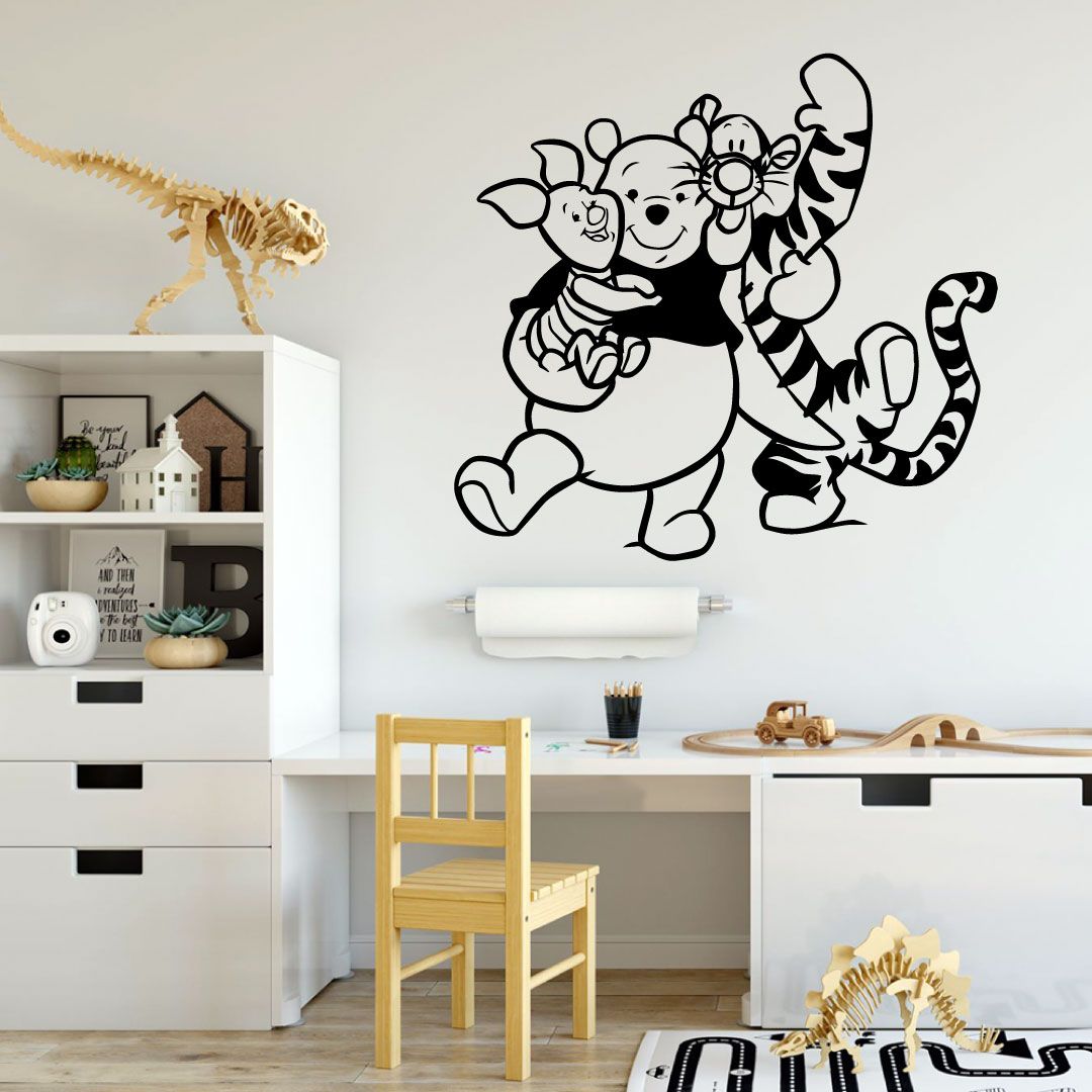 Winnie The Pooh And Best Friends Tigger and Piglet Happy Silhouette Vinyl Sticker Wall Art Decoration Decal For Kids Baby Girl Baby Boy Room Home Room Wall Sticker Decorations Size (20x20 inch)
