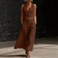 thumbnail image 4 of Sheghy Summer Sets Cotton Women Loose Pocket Solid Sleeveless Vest V-Neck Button Top & Pants 2 Piece Outfit, 4 of 7