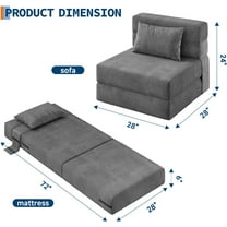 Convertible Folding Sofa Bed, Sleeper Chair Bed with Pillow, Portable Lazy Floor Sofa Lounger, Memory Foam Fold Out Sofa Bed Couch for Living Room, Bedroom, Apartment, Dorm, Office, Single, Dark Grey