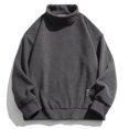 thumbnail image 2 of JUUYY Men's Thick Alpaca Wool Sweater Solid Turtleneck Loose Fit Pullovers Winter Thermal Jumpers Drop Shoulder Xmas Trendy Sweater Gray M, 2 of 4