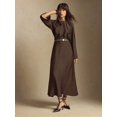thumbnail image 7 of Brown Round Neck Batwing Sleeve Elegant Midi Dress For Women, 7 of 7