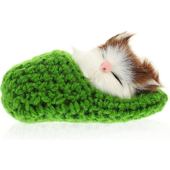 Sleeping cat toy small cat stuffed animal plush toy kitten with meow sound (random color cat in slipper)