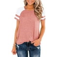 thumbnail image 1 of Nouveau T-Shirt Col Rond pour Femmes à Manches Courtes, Haut Décontracté à Blocs de Couleur, 1 of 2