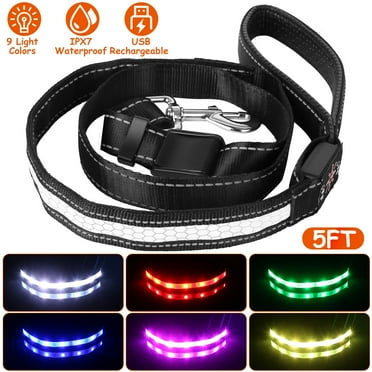 iMounTEK Rechargeable LED Dog Leash, 5ft Walking Leash with 9 Light Colors, Light Up Dog Leash