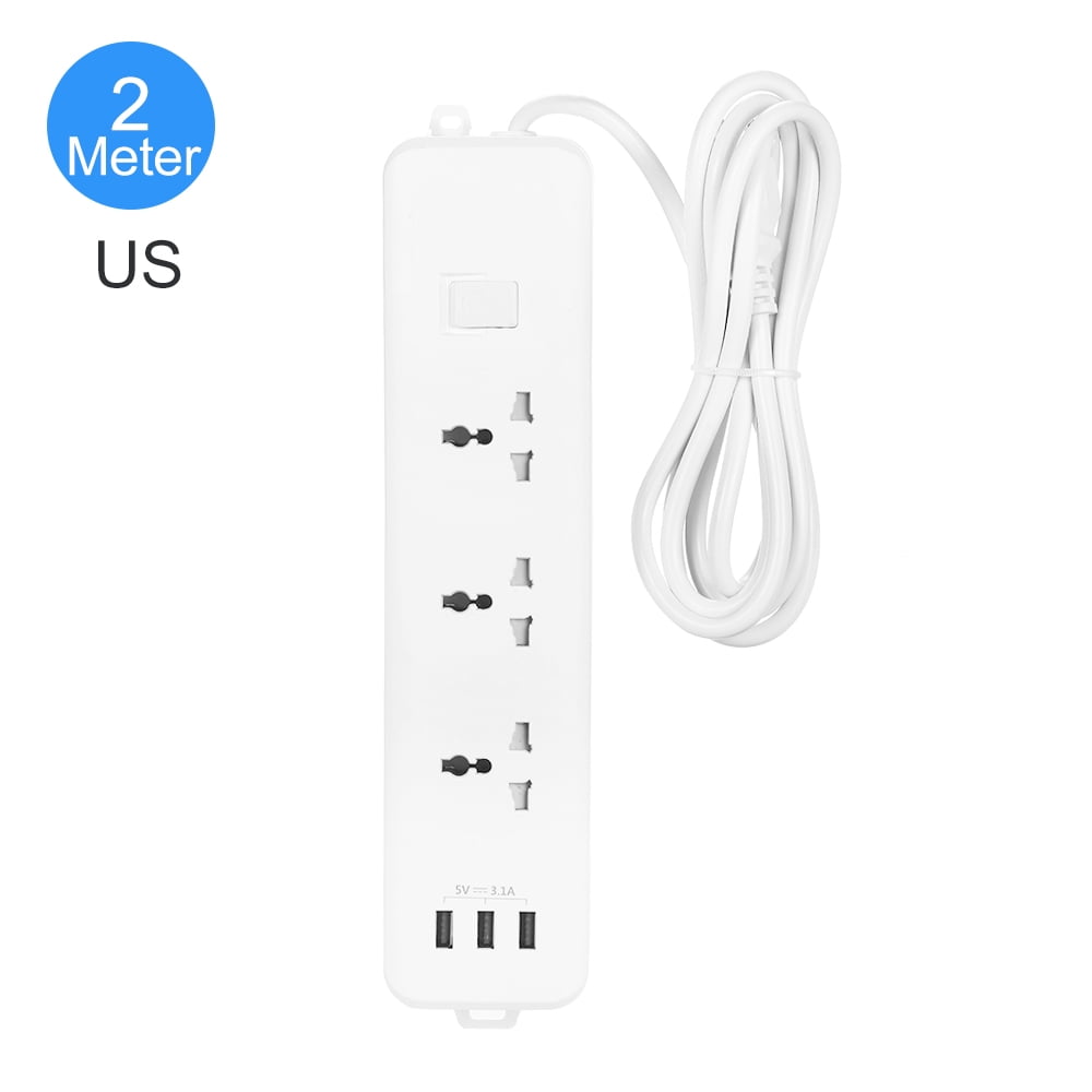 Details about   Power Strip 3 Ac Plug Socket With USB Outlets 2m Extension Cord Travel Adapter 