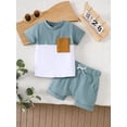 thumbnail image 4 of SunnyTots Baby Boys Summer Clothes 6 12 18 24 Months 2T 3T Boy Toddler Outfits Short Sleeve Contrast Color T shirt Tops + Solid Color Drawstring Shorts Set for Streetwear Party Wear, 4 of 8