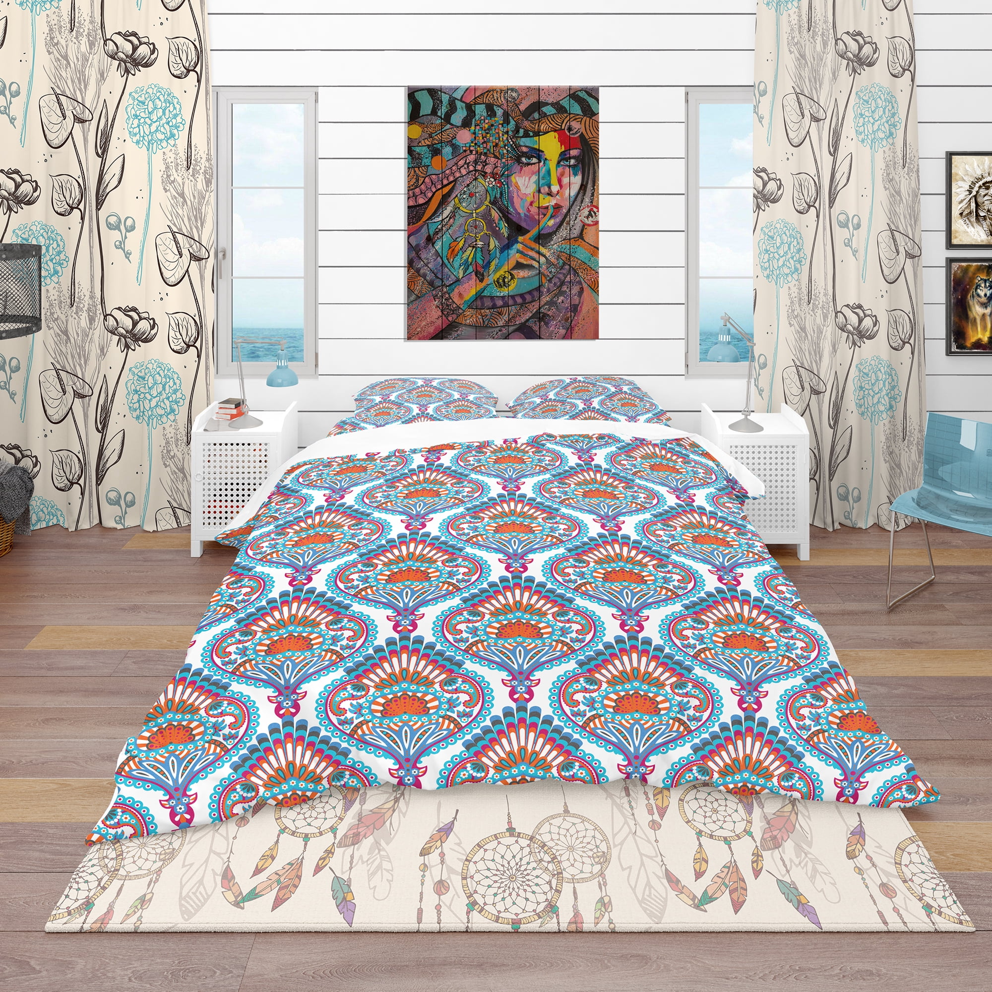 Designart 'Damask Pattern' Bohemian & Eclectic Duvet Cover Set