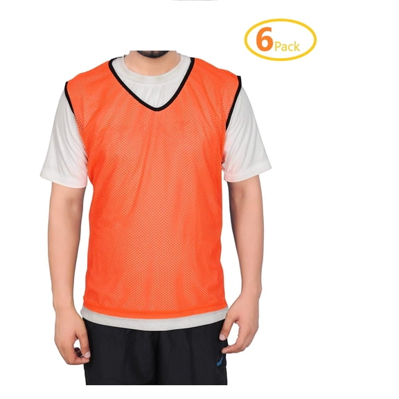 GSi Training Pinnies for Soccer, Basketball, Football (Pack of 6) Mesh Scrimmage Vests for Youth & Adults - Breathable Practice Jerseys (Orange)