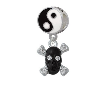 Small Black Resin Skull with Clear Crystals - Yin Yang Charm Bead
