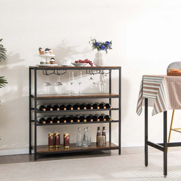 Costway Rustic 5 tier Wine Rack Table 22 Bottle Wine Cabinet Freestanding with Glass Holder