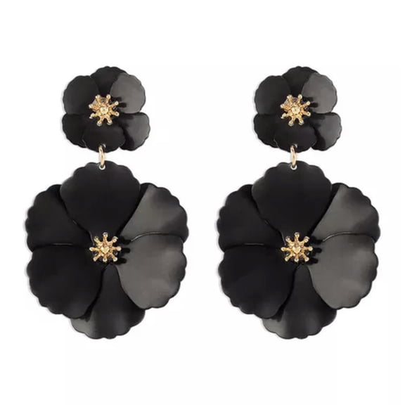 HOOUN Flower Earrings Fashion Tassel Bohemian Dangle Drop Handmade Jewelry-Black
