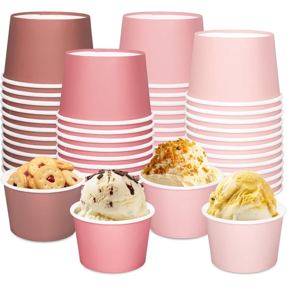 48 Packs Dusty Rose Pink Snack Cups Gradient Solid Colored Disposable Bowls 9oz Dessert Food Treat Paper Bowls for Wedding Baby Shower Party Supplies, 4 Colors