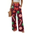 thumbnail image 2 of Lumtrix Wide Leg Pants for Women Christmas Christmas Print Elastic Waist Straight Leg Pant Christmas Eve Party Trouser with Pocket Red 2XL, 2 of 7