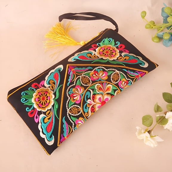 GASTROPOD 2026 New Women Retro Boho Ethnic Embroidered Wristlet Clutch Bag Handmade Purse Wallet Storage Bags for Parties, Evening Events, Casual Outings, Vacations, Festivals.
