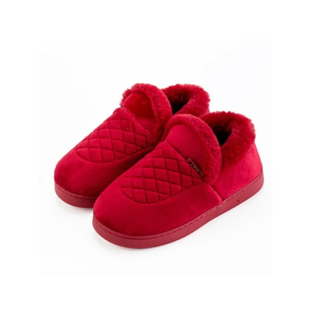 

Difumos Unisex Winter Slippers Slip On Plush Slipper Diamond House Shoes Home Lightweight Comfort Bootie Breathable Lined Moccasins Dark Red 8.5-9