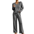 thumbnail image 2 of Maqroz Two Piece Outfits for Women Long Sleeve V Neck Ribbed Knit Pullover Sweaters Wide Leg Trousers Casual Fall Loungewear Matching Suits Dressy Streetwear, 2 of 7