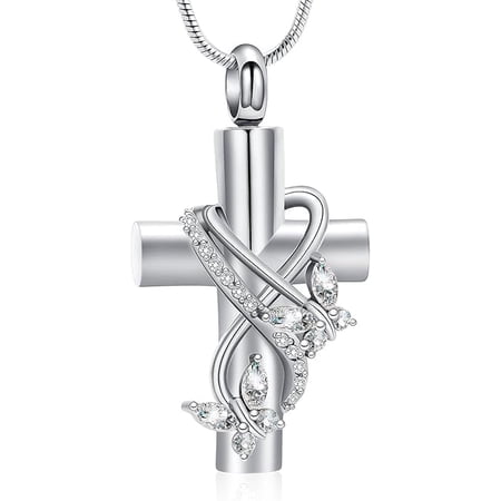 Personalized Butterfly Urn Necklace for Ashes Simulated Birthstone Butterfly Keepsake Cremation Cross Urn Jewelry for Ashes Stainless Steel Memorial Gift for Love Ones
