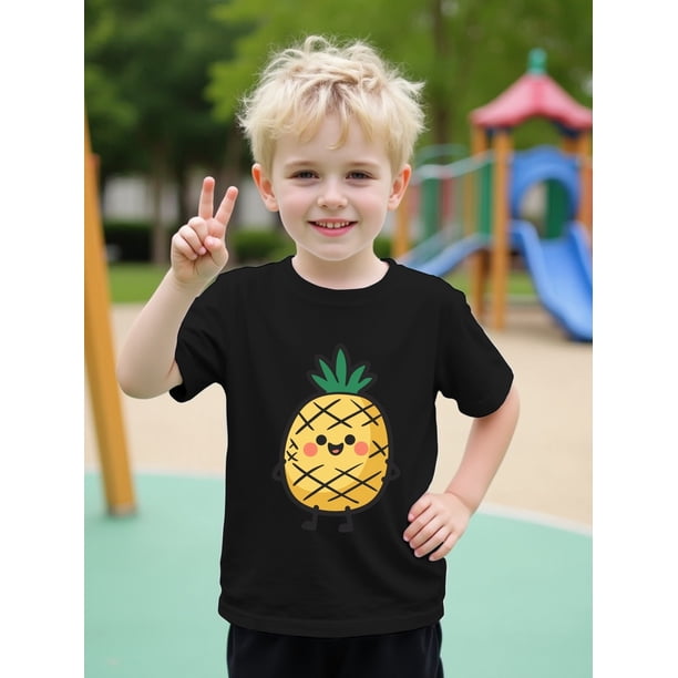 Adorable Pineapple Graphic Boys' T-Shirt - Cute Cartoon Print, Short Sleeve, Crew Neck, Casual Summer Top for Youngsters, Soft Cotton, Round Neck, Regular Fit