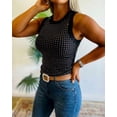 thumbnail image 5 of CHICME Rhinestone Tank Tops For Women Solid Color Ribbed Crew Neck Sleeveless Basic Vest Slim Fit Party Y2K Womens Sparkly Top Black-S, 5 of 9