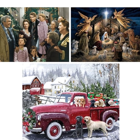 Bits and Pieces Value Set Jigsaw Puzzles Christmas 50 Piece Large Lettered for Seniors 3 Pack 15 x 19 Inch