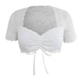 thumbnail image 3 of Dakiuu Women Drawstring Ruched Square Neck Lace Crop Blouse Short Scallop Sleeve Mini Cropped Top Lightweight Sheer Layering Shirt for German Folk Beer Bar Daily Party, 3 of 6